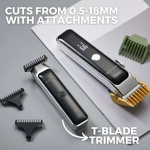 Barberboss Kit de recortadora de pelo para hombre, peluqueros inalámbricos para barba con 7 peines, esfera de longitud ajustable, ajustes de velocidad dual, carga USB y cuchillas de cerámica