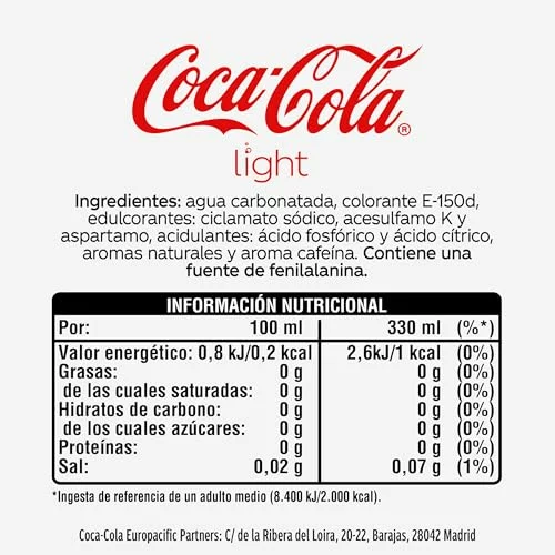 Coca-Cola Light sin azúcar pack de 24 latas de 330 ml