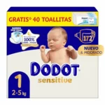 Dodot Sensitive talla 1 pack mensual con toallitas gratis