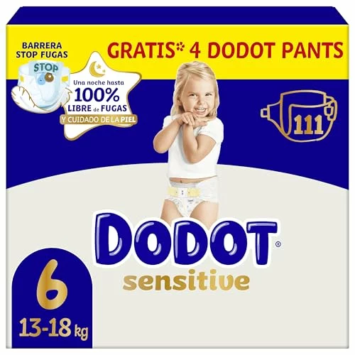Dodot Sensitive Talla 6 +13 kg, 111 pañales y 4 pants
