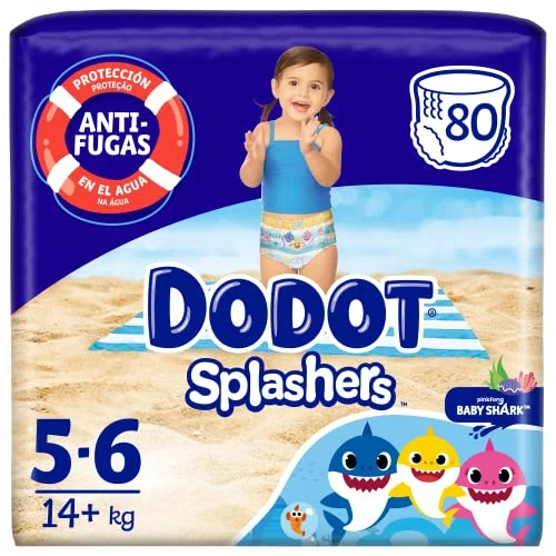 Dodot Splashers Baby Shark talla 5-6, 80 pañales bañador para bebé 14KG