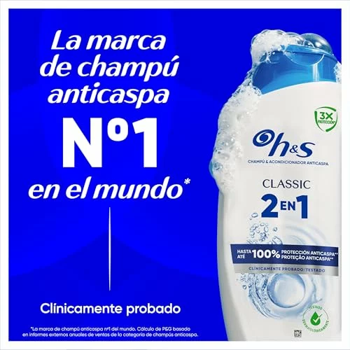 H&S Classic 2en1 Champú Anticaspa +Acondicionador Limpieza Profunda Pack 2 x 800 ml