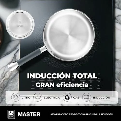 Juego de sartenes BRA Master de acero inoxidable, 20-24-28 cm