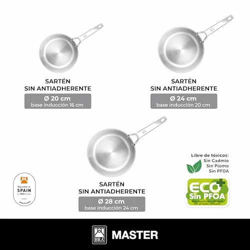 Juego de sartenes BRA Master de acero inoxidable, 20-24-28 cm