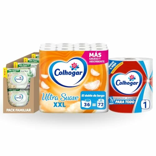 Lote Colhogar Hogar Completo con papel cocina, papel higiénico y toallitas Aloe 8X80