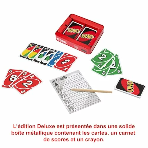 Mattel Games UNO Deluxe juego de cartas en caja metálica