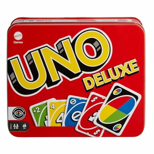 Mattel Games UNO Deluxe juego de cartas en caja metálica