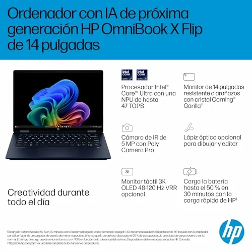 Ordenador portatil HP Omnibook X Flip convertible OLED 3K de 14 pulgadas 7-258V 32GB