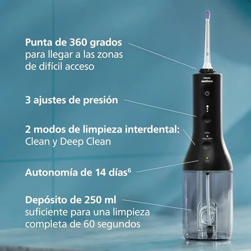 Philips Sonicare Power Flosser 3000 Cordless Irrigador oral, HX3826/33, Negro