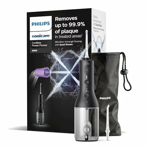 Philips Sonicare Power Flosser 3000 Cordless Irrigador oral, HX3826/33, Negro