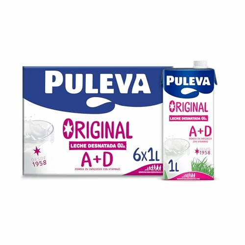 Puleva Original leche desnatada con vitaminas A y D, pack 6 x 1 l