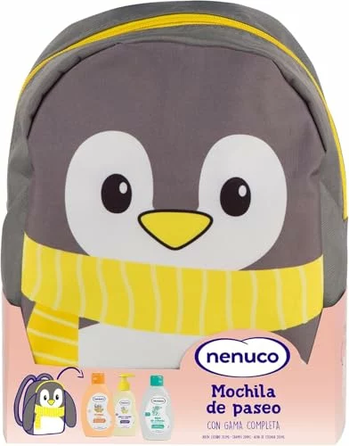 Nenuco Pack Bebé Mochila de Paseo Pingüino, con Gama Completa, Colonia, Jabón, Champú, 3x200ml