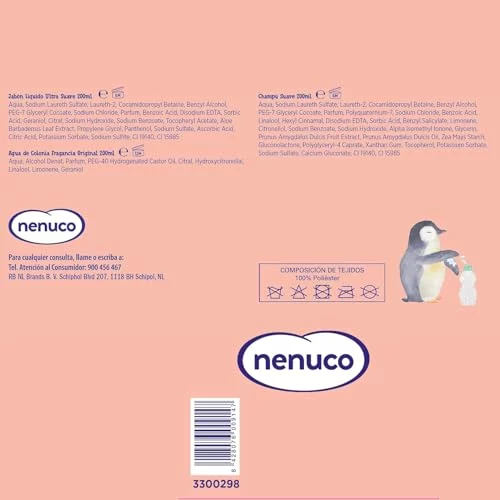 Nenuco Pack Bebé Mochila de Paseo Pingüino, con Gama Completa, Colonia, Jabón, Champú, 3x200ml