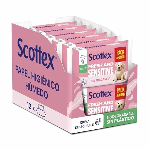 Scottex Sensitive papel higiénico húmedo 38 servicios, pack 12