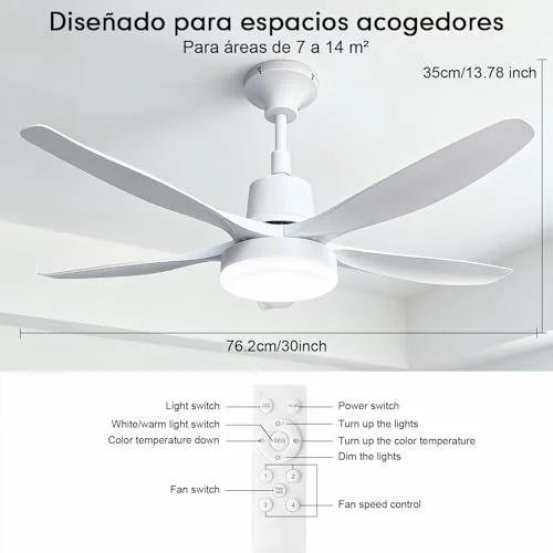 Ventilador de techo LED Joyshie de 76 cm para dormitorios pequeños 76CM 3CCT