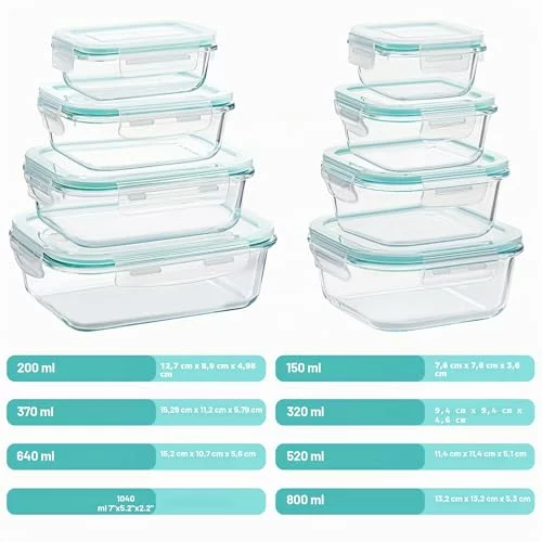 Vtopmart set de 8 recipientes de cristal herméticos