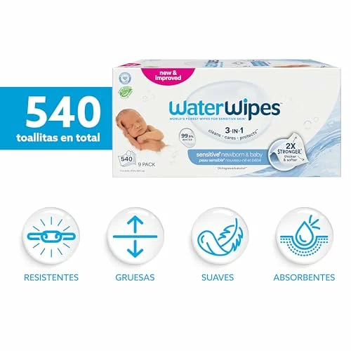 WaterWipes Sensitive+ toallitas para recién nacidos y bebés, pack 540 unidades 3-EN