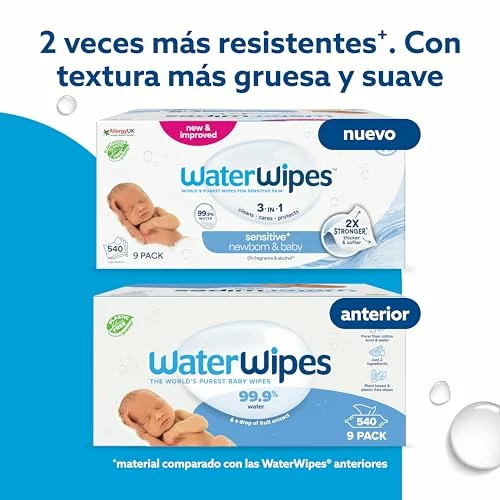WaterWipes Sensitive+ toallitas para recién nacidos y bebés, pack 540 unidades 3-EN