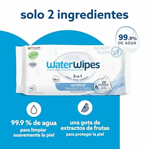 WaterWipes Sensitive+ toallitas para recién nacidos y bebés, pack 540 unidades 3-EN