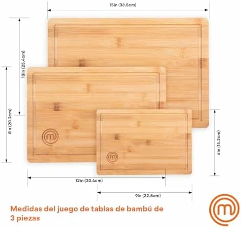 9Juego de 3 tablas de cortar MasterChef de bambú 38CMX27 5CM