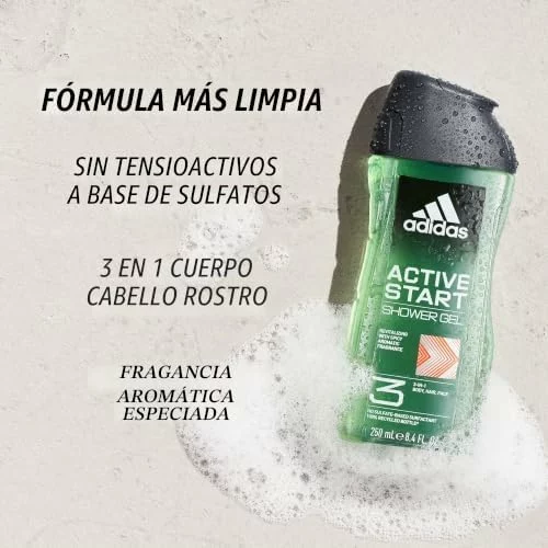 Adidas Active Start gel de ducha 3 en 1, pack de 4 x 250 ml