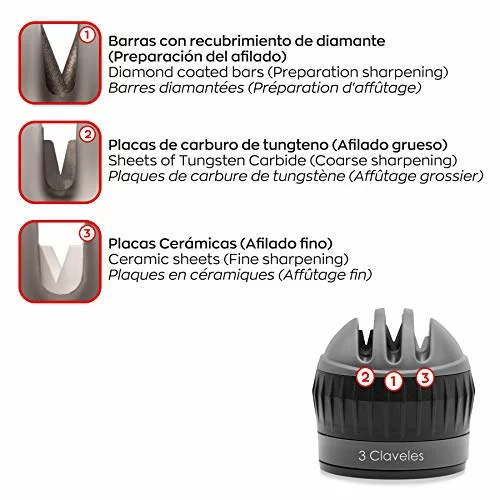 Afilador de cuchillos 3 Claveles con ventosa y 3 fases