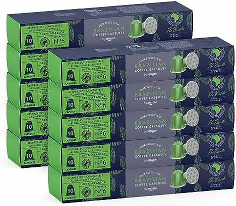 Café brasileño By Amazon compatible con Nespresso, 100 cápsulas