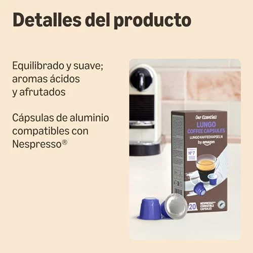 Cápsulas de café Lungo by Amazon compatibles con Nespresso, 20 unidades