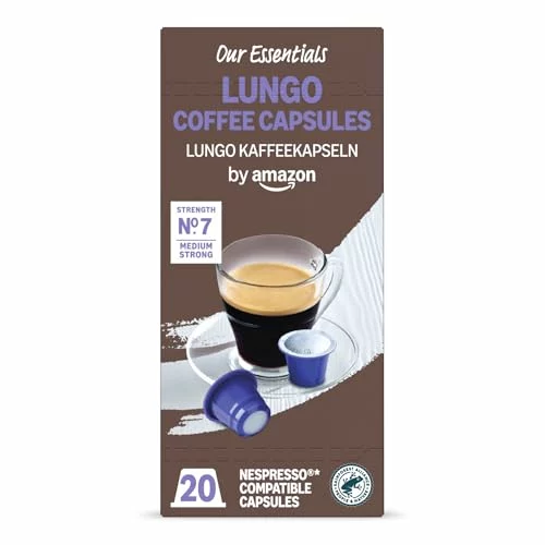 Cápsulas de café Lungo by Amazon compatibles con Nespresso, 20 unidades