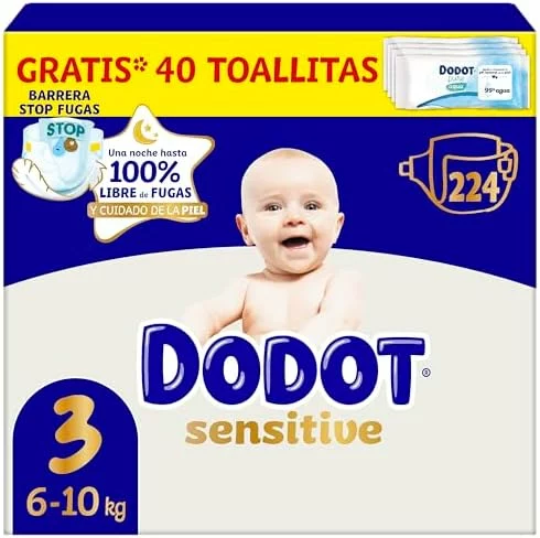 Dodot Sensitive Talla 3: 224 pañales y 40 toallitas gratis