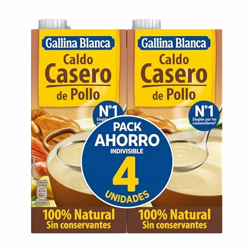 Gallina Blanca Caldo Casero de Pollo 100% Natural, pack de 4 litros