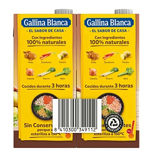Gallina Blanca Caldo Casero de Pollo 100% Natural, pack de 4 litros