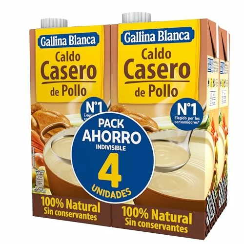 Gallina Blanca Caldo Casero de Pollo 100% Natural, pack de 4 litros