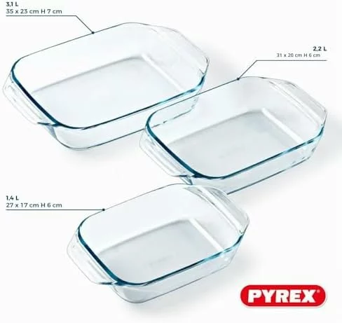 Juego de 3 platos de horno Pyrex rectangulares