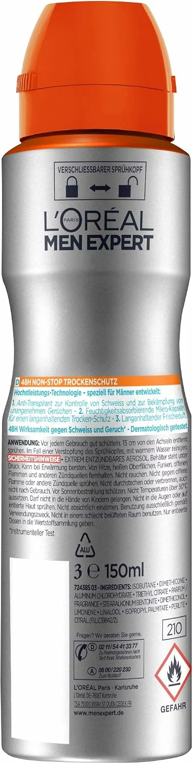 L’Oréal Men Expert Fresh Extreme desodorante spray hombre pack 6 x 150 ml