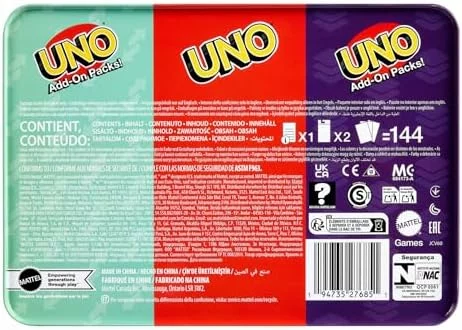 Mattel Games UNO con 2 expansiones y caja metálica