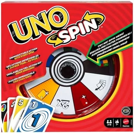 Mattel Games UNO Spin juego de cartas con ruleta