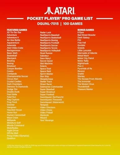 My Arcade DGUNL-7015 Atari Pocket Player Pro Handheld Portable Gaming System 100 Games