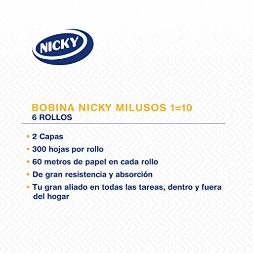 Nicky Milusos, pack de 6 rollos de papel de cocina de 2 capas