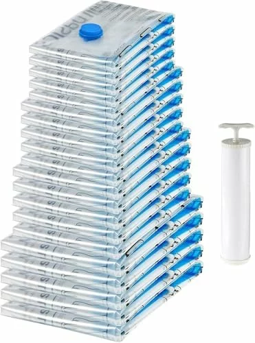 Pack de 20 bolsas de vacío Amazon Basics con bomba manual