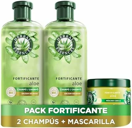 Pack de champú Herbal Essences Aloe sin sulfatos 2 x 350 ml y mascarilla fortificante