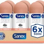 Sanex Mineral Protect, Desodorante Roll-On Piel Sensible, Pack 6x50ml