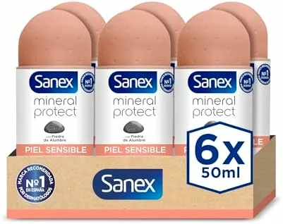 Sanex Mineral Protect, Desodorante Roll-On Piel Sensible, Pack 6x50ml