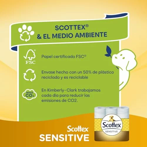 Scottex Sensitive papel higiénico 42 rollos, 3 capas por 22,33 euros