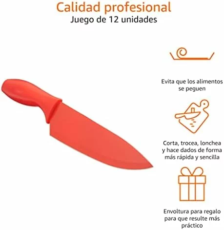 Amazon Basics juego de cuchillos de colores con 12 piezas y fundas
