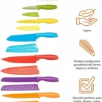 Amazon Basics juego de cuchillos de colores con 12 piezas y fundas