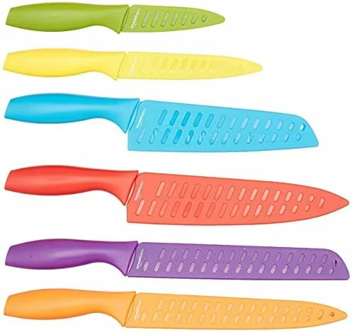 Amazon Basics juego de cuchillos de colores con 12 piezas y fundas