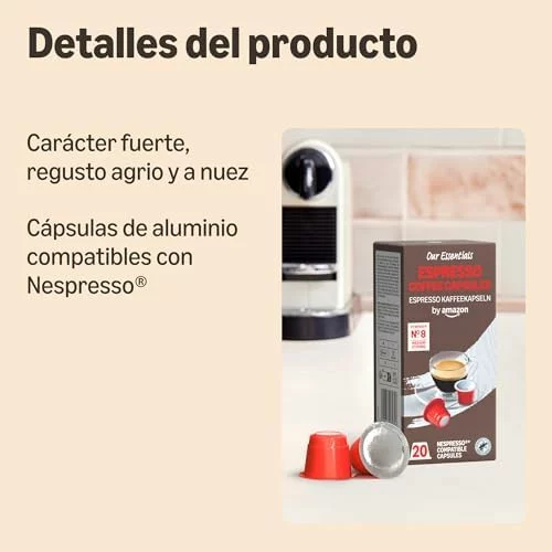 Cápsulas de café Espresso by Amazon compatibles con Nespresso, 20 unidades