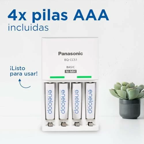 Cargador Panasonic eneloop Basic con 4 pilas AAA