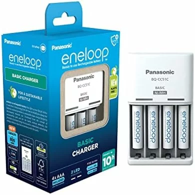 Cargador Panasonic eneloop Basic con 4 pilas AAA
